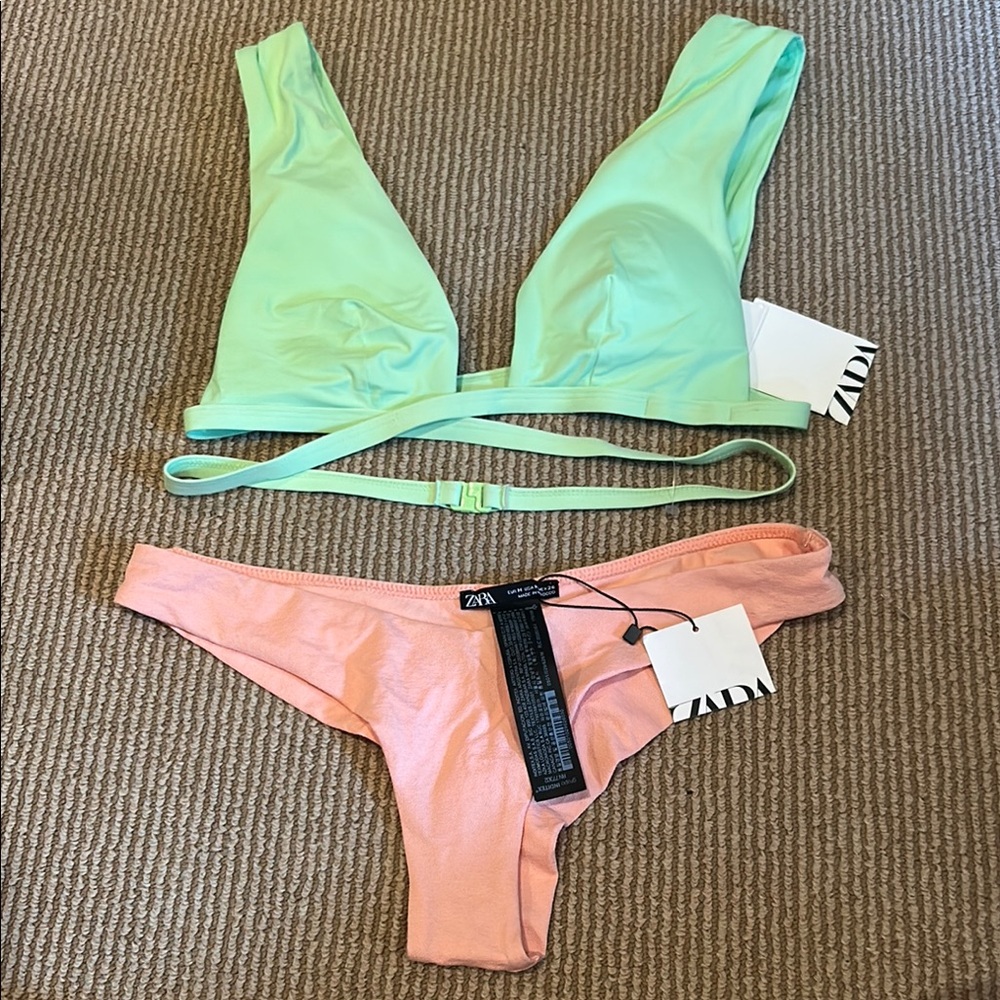 NWT ZARA Mint Green and Pink Bikini Set size M/L